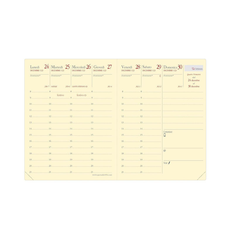 Refill Agenda 12 Mesi Settimanale Quo Vadis Carla Prestige 2026 in Carta Avorio 8 x 10,5 cm