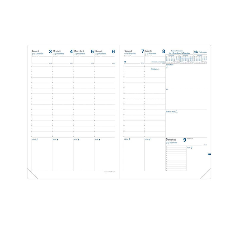 Refill Agenda 13 Mesi Settimanale Quo Vadis Prenote 2026 in Carta Bianca 21 x 30 cm