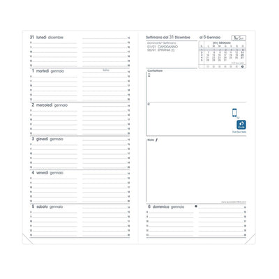 Agenda 12 Mesi Settimanale Orizzontale Quo Vadis Ital B Club 2026 Nero 8,8 x 17 cm