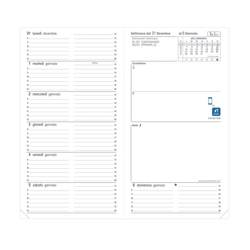 Agenda 12 Mesi Settimanale Orizzontale Quo Vadis Ital B Club 2026 Nero 8,8 x 17 cm