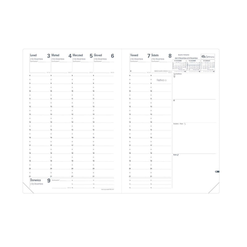 Refill Agenda 13 Mesi Settimanale Quo Vadis Ministro 2026 con Taglio Dorato 16 x 24 cm