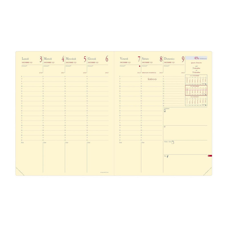 Refill Agenda 13 Mesi Settimanale Quo Vadis Presidente Prestige 2026 in Carta Avorio 21 x 27 cm