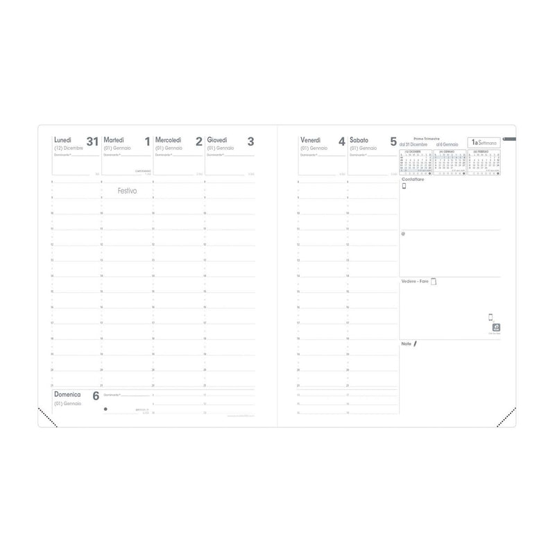 Refill Agenda 13 Mesi Settimanale Quo Vadis Presidente 2026 con Carta Bianca 21 x 27 cm