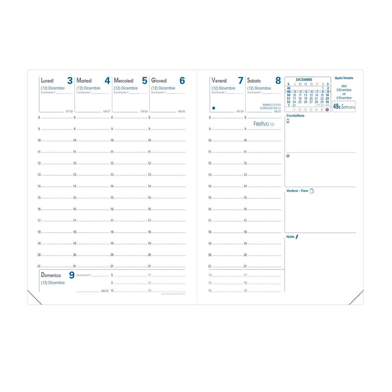 Refill Agenda 13 Mesi Settimanale Quo Vadis Rigiro 2026 con Carta Bianca 9 x 12,5 cm