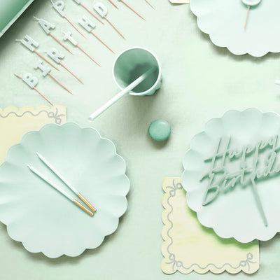 Candeline Compleanno Verde con Base Oro 14 cm - 12 pezzi