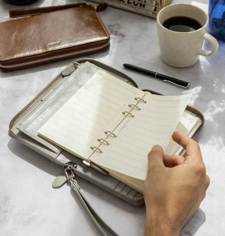 Organizer Filofax Malden Personal Compact con Zip Stone con Planner Annuale non Datato