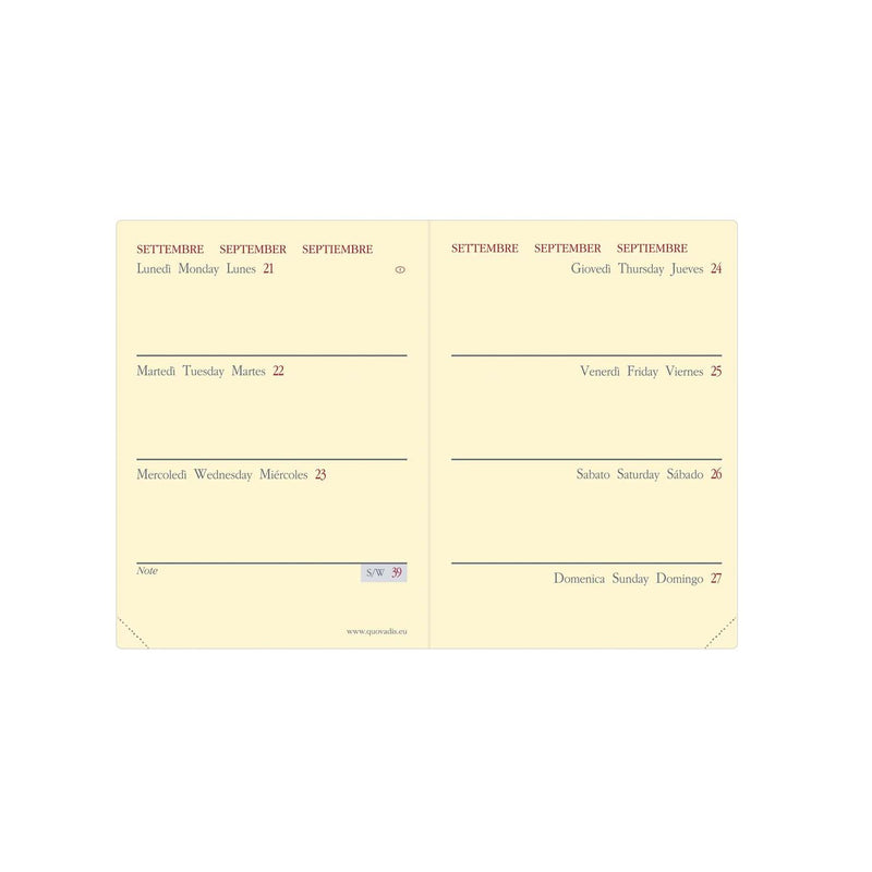 Agenda 12 Mesi Settimanale Orizzontale Quo Vadis Miniweek Prestige Marlow 2026 Bordeaux con Carta Avorio 7 x 10 cm