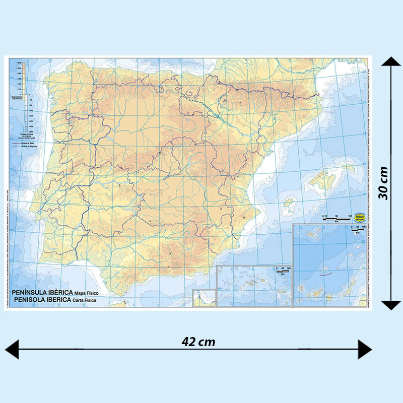 Cartina Scolastica Muta Penisola Iberica Fisica e Politica Double Face A3