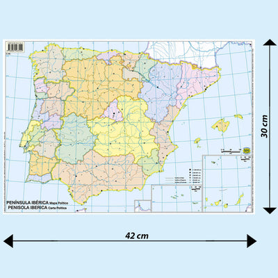 Cartina Scolastica Muta Penisola Iberica Fisica e Politica Double Face A3