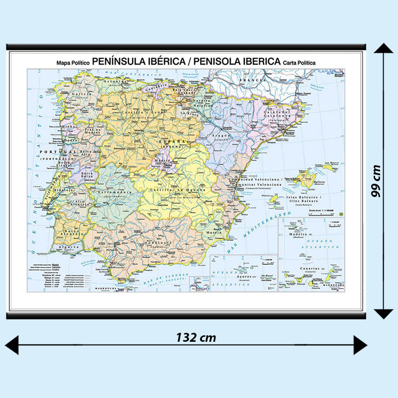 Cartina da Muro Penisola Iberica Fisica e Politica Double Fase  99 x 132 cm