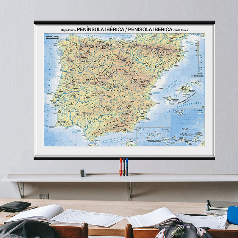 Cartina da Muro Penisola Iberica Fisica e Politica Double Fase  99 x 132 cm