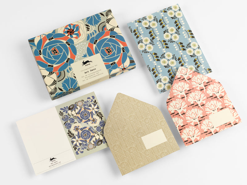 Set per Corrispondenza Pepin Art Deco con Carta da Lettere A5, Buste e Stickers - 108 pezzi