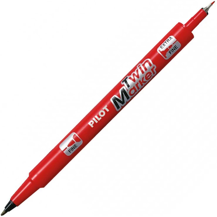 Pennarello Marcatore Pilot Twin Marker con Punta Fine ed Extra Fine Rosso
