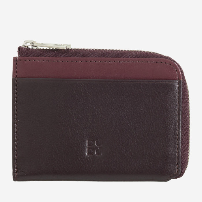 Portafoglio da Uomo in Pelle con Zip e RFID Petrol Burgundy Scuro