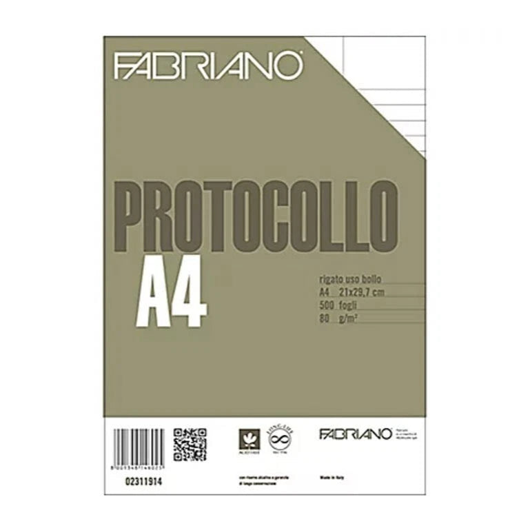 Fogli Protocollo per Stampanti Carta Legale Fabriano A4 / 80 gr / 500 Fogli / Righe Uso Bollo