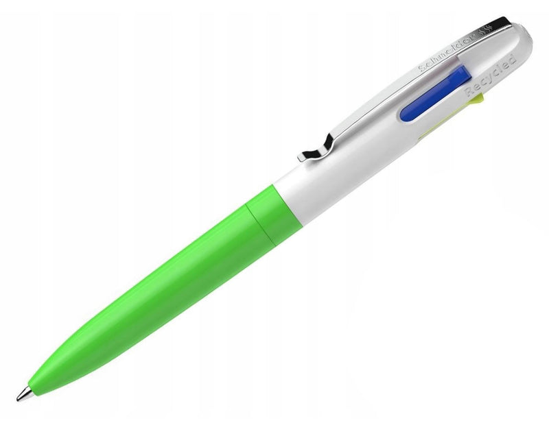 Penna a Sfera Schneider Take 4 a 4 Colori con Punta Media e Fusto Verde Neon