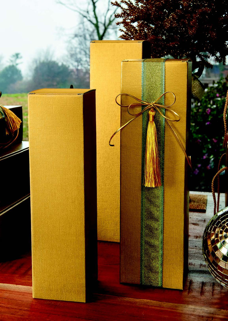 Scatola Gift Maxi Porta Bottiglia Champagne Fibra Oro 340 x 100 x 100 mm