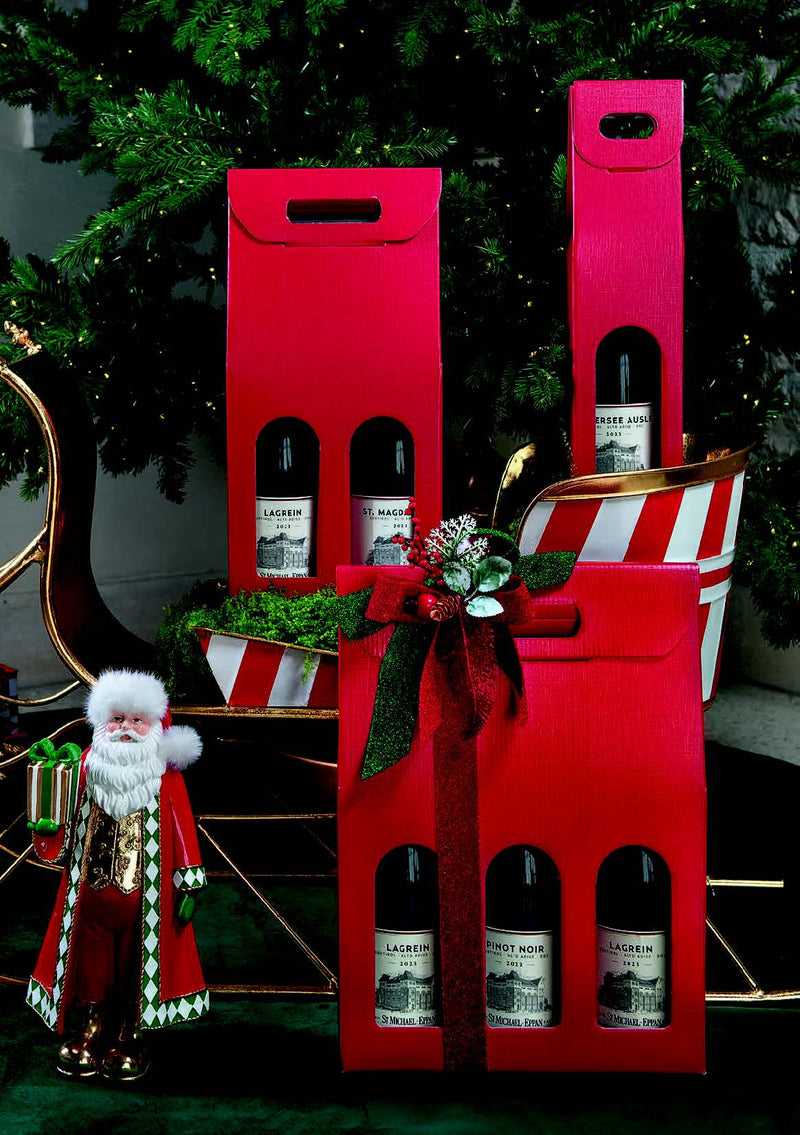 Scatola Cantinetta Porta 3 Bottiglie Stese Fibra Rosso 340 x 280 x 90 mm