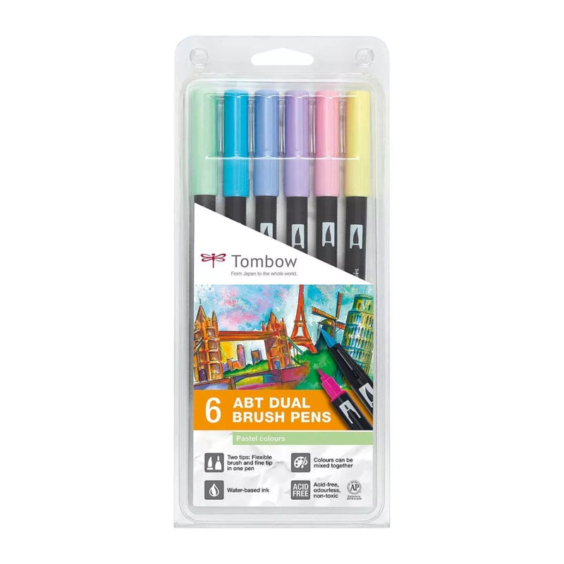 Pennarelli Tombow Dual Brush Colori Pastello - 6 pezzi (1 OMAGGIO)