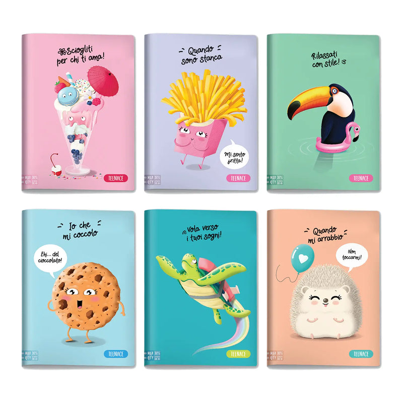 Quaderno A4 Maxi Teenace Funny Girl Fantasie Assortite / 80 gr / Quadretti 5 mm