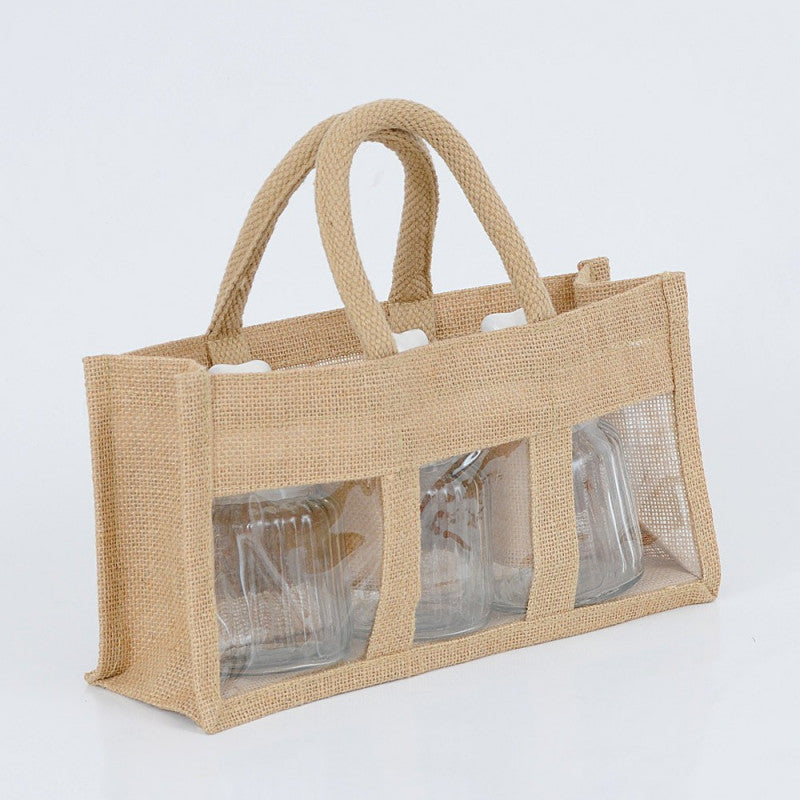 Borsa Juta Porta Vasetti con Finestra 30 x 10 x 15 cm - 10 pezzi