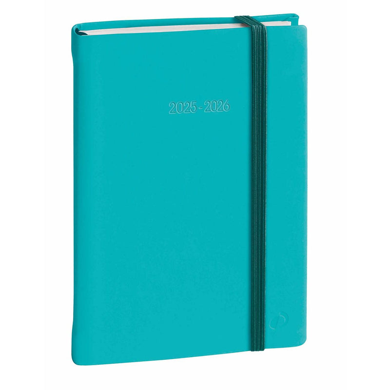 Agenda 12 Mesi Scolastica Giornaliera Quo Vadis EuroTextAgenda Silk 2025/2026 Turchese con Elastico 12 x 17 cm
