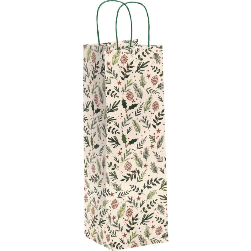 Borsa in Carta Stampata Porta Bottiglia Natural XMAS 10 x 10 x 36 cm