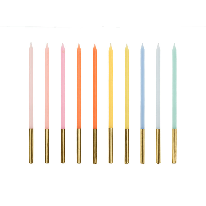 Candeline Compleanno Multicolor con Base Oro 14 cm - 10 pezzi