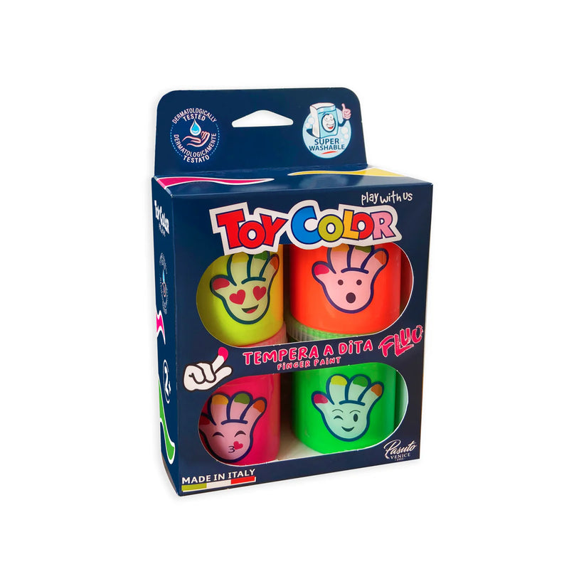 Tempere a Dita Toycolor in Valigetta con Colori Fluo - 4 pezzi da 80 ml