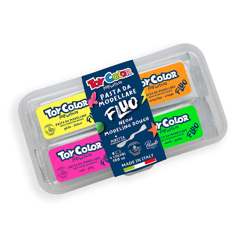Pasta Modellabile Toycolor Fluo con Miretta - 8 pezzi da 100 gr