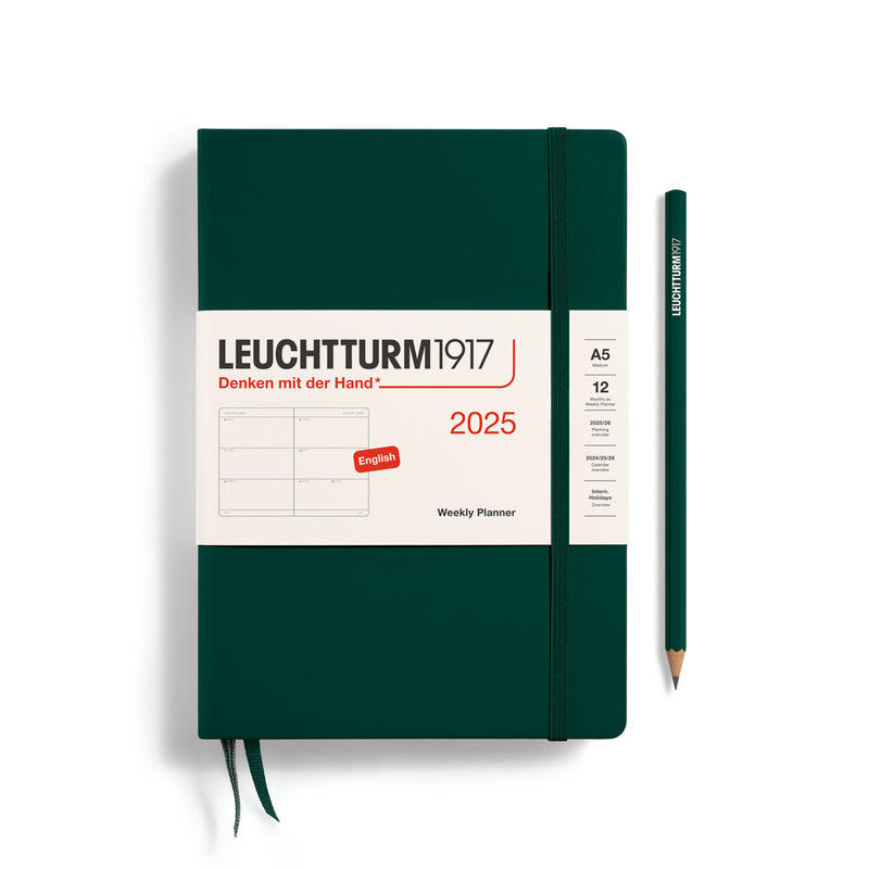 Agenda 12 Mesi Settimanale Orizzontale Medium A5 con Copertina Rigida Forest Green 2025