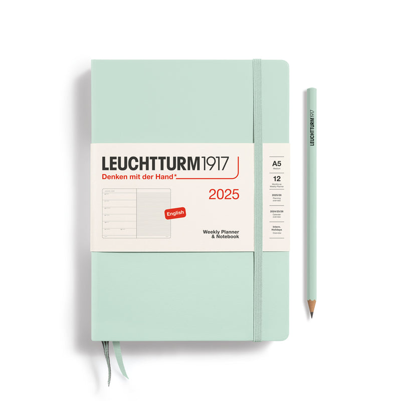 Agenda 12 Mesi Settimanale Medium A5 con Copertina Rigida Mint Green 2025