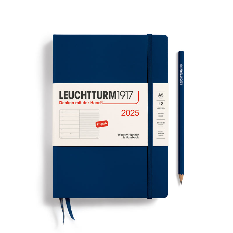 Agenda 12 Mesi Settimanale Medium A5 con Copertina Rigida Navy 2025