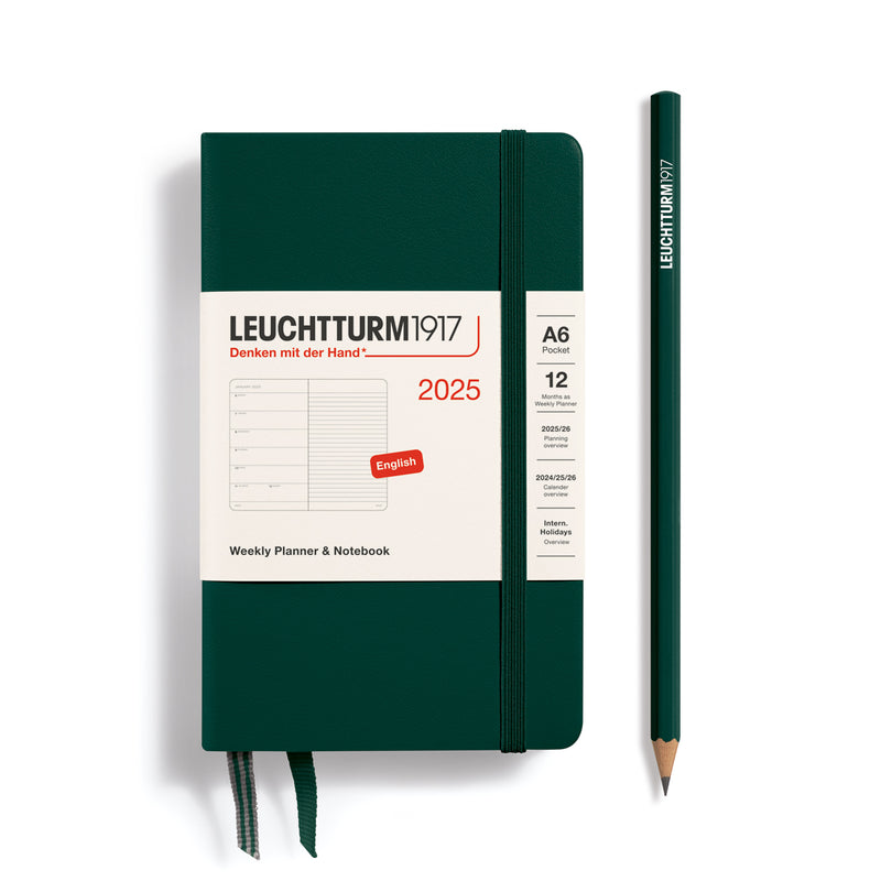 Agenda 12 Mesi Settimanale Pocket A6 con Copertina Rigida Forest Green 2025