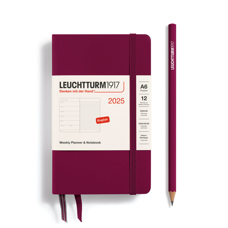 Agenda 12 Mesi Settimanale Pocket A6 con Copertina Rigida Port Red 2025