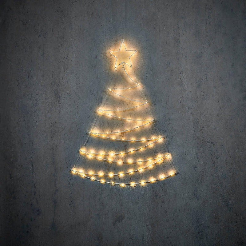 Albero Base Argento con 80 LED Bianco Caldo 78 x 110 cm