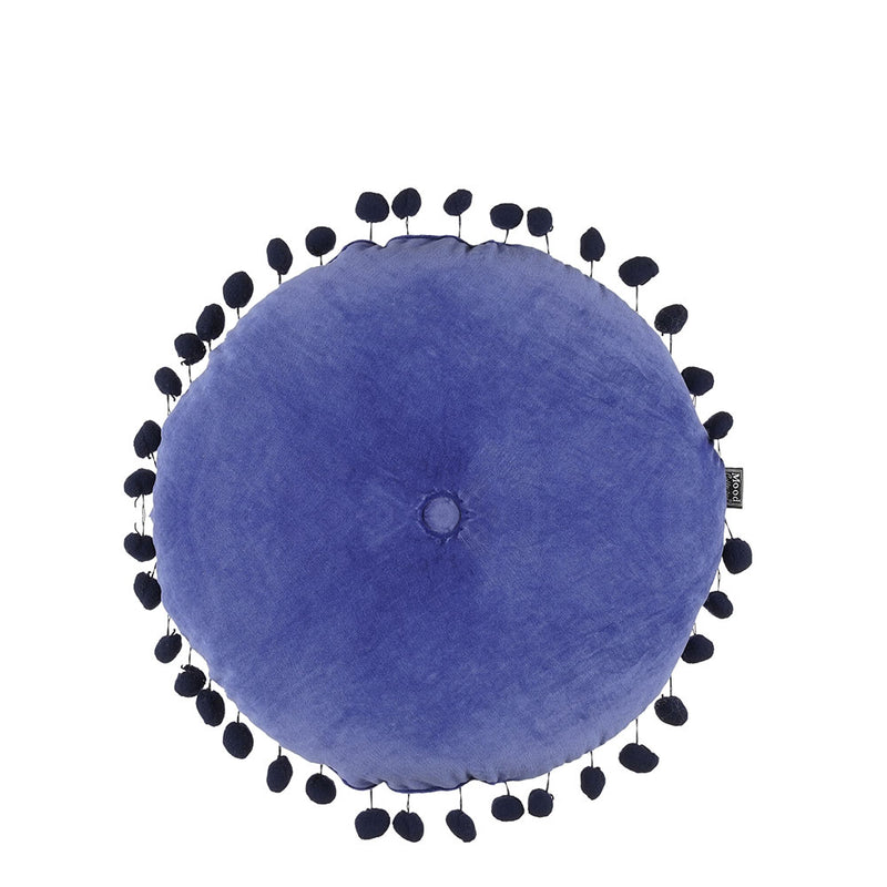 Cuscino in Velluto con Pompom Blu 40 x 12 cm
