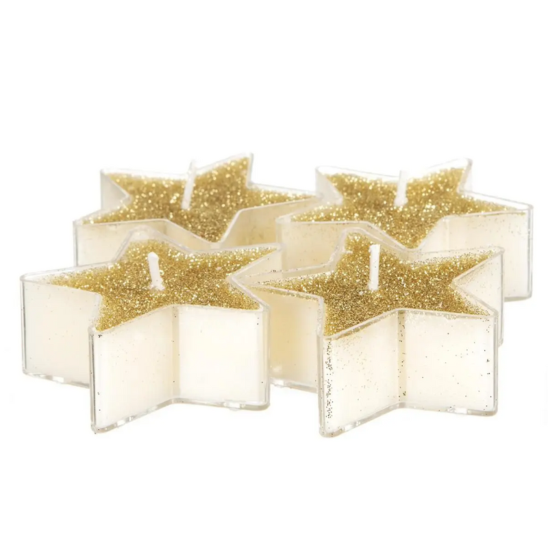 Candele T-light Stella Glitter Oro 6 cm - 4 pezzi