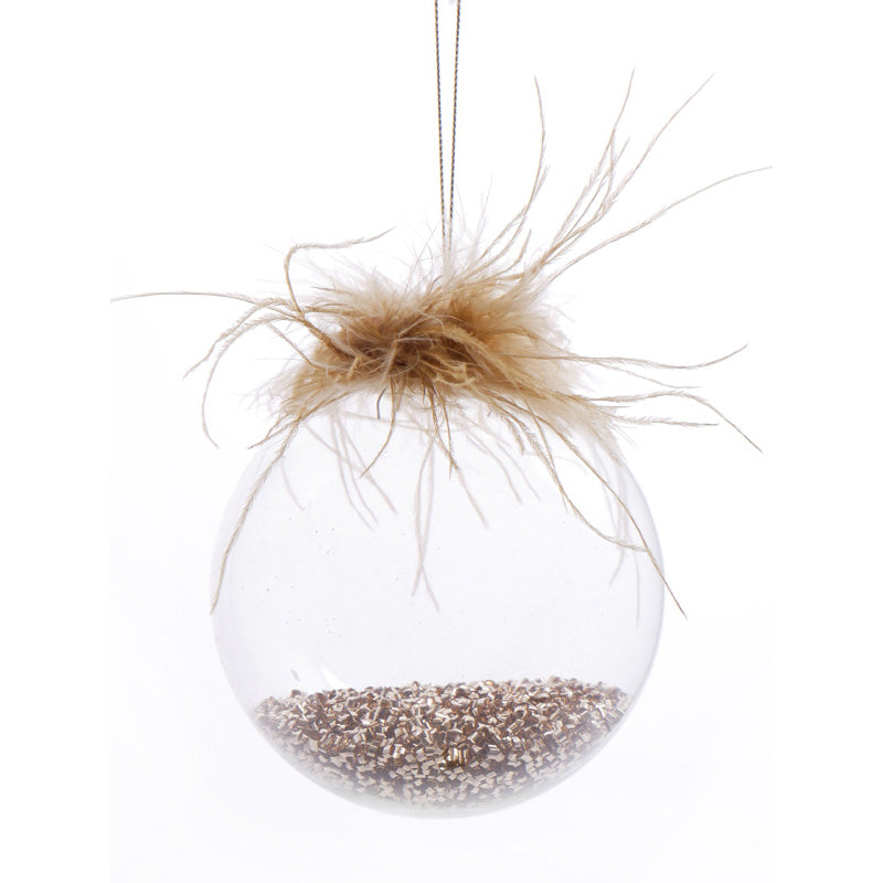Sfera in Vetro con Sabbia e Piume 8 cm