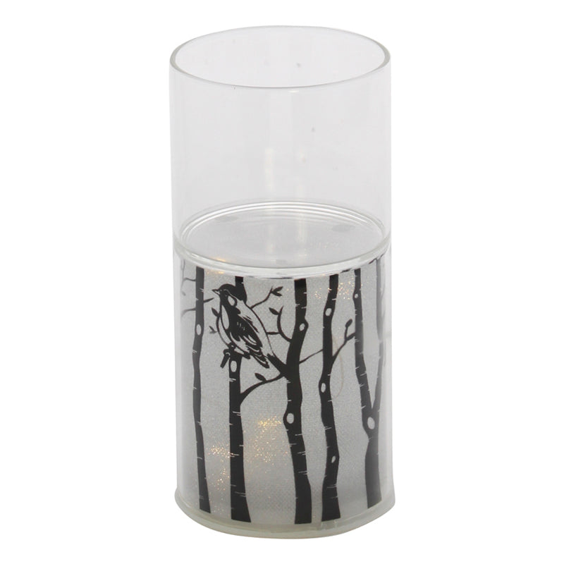 Porta Candela Bianco in Vetro con Alberi e LED 8 x 17 cm