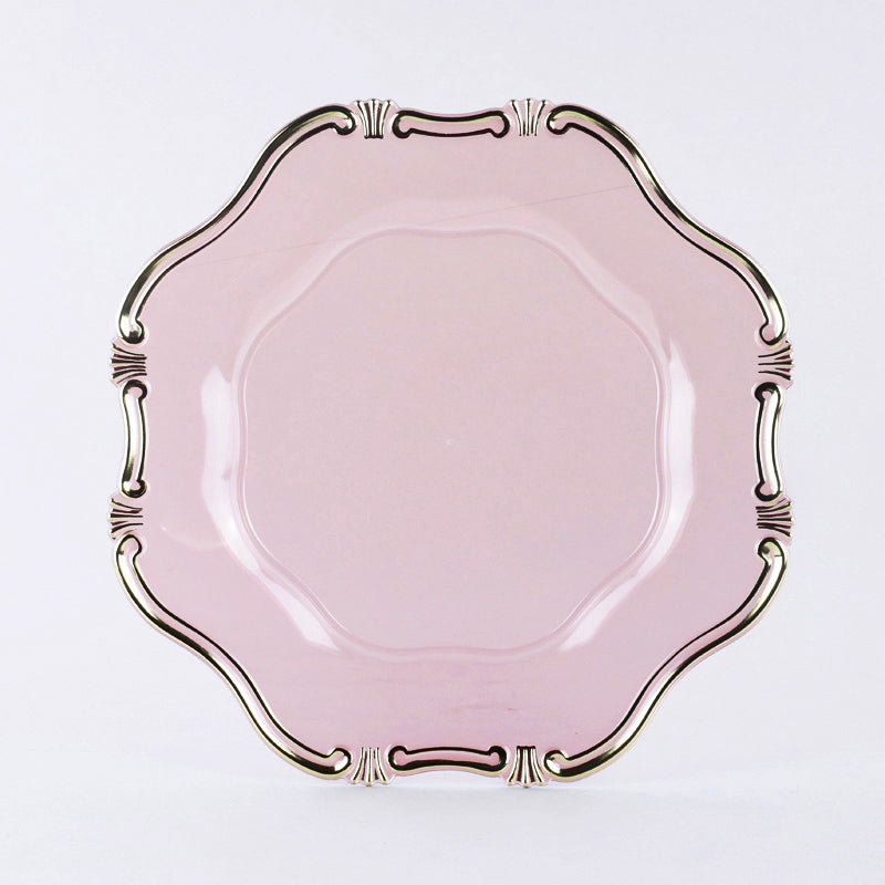 Sottopiatto in PVC Rosa Trasparente con Bordo Oro 34 cm