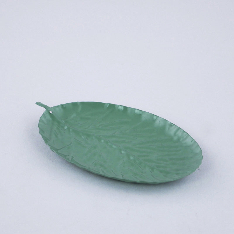 Vassoio in Metallo Foglia Verde 13 x 8 x 2 cm