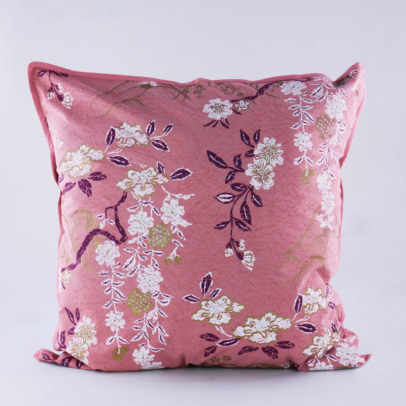Cuscino in Cotone con Decorazione Fiori Rosa 65 x 65 cm