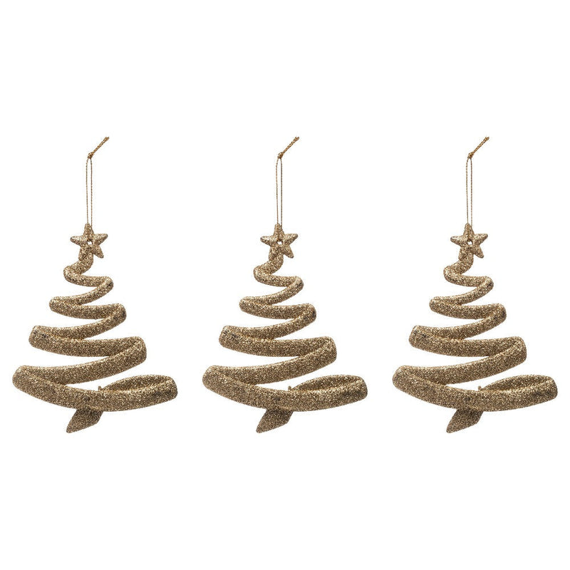 Decoro Albero Glitter Oro con Appendino - 3 pezzi