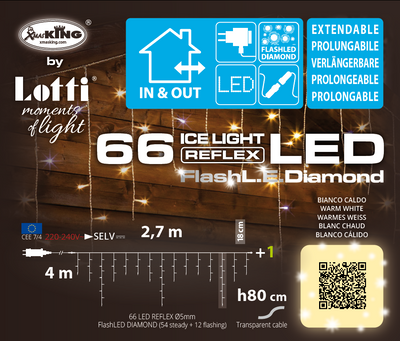 Cascata Ice Light 66 LED Bianco Caldo e Flash Bianco Freddo 80 cm x 2,70 mt