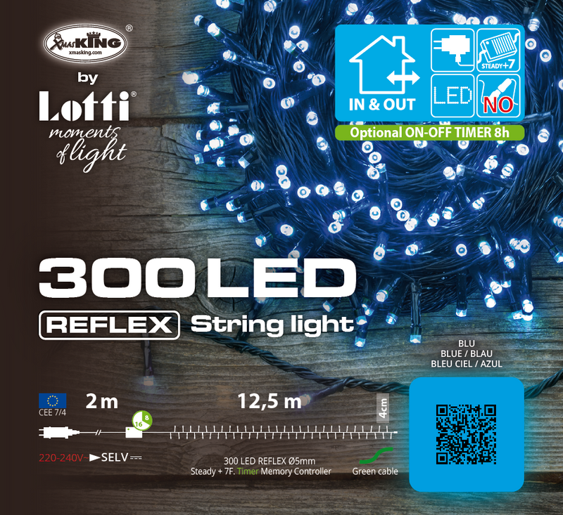 Filo Luci 300 LED Blu con Controller 12 + 2 mt