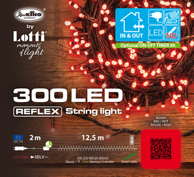 Filo Luci 300 LED Rosso con Controller 12 + 2 mt