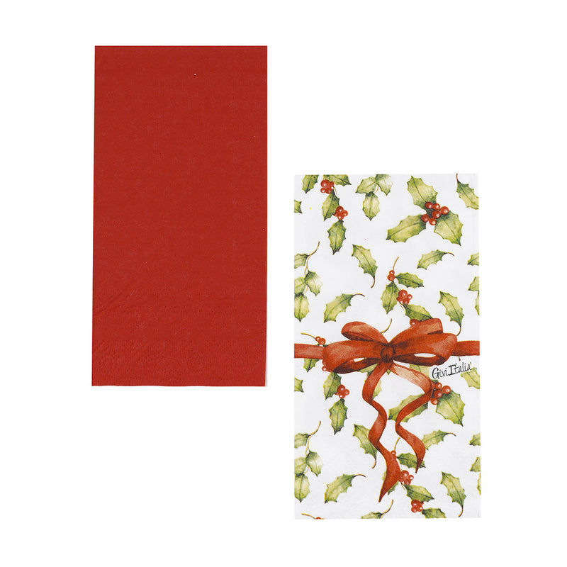 Tovaglioli Decoro Fiocco e Monocolore Rosso 33 x 33 cm - 16 pezzi