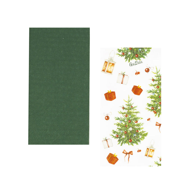 Tovaglioli Decoro Albero e Monocolore Verde 33 x 33 cm - 16 pezzi