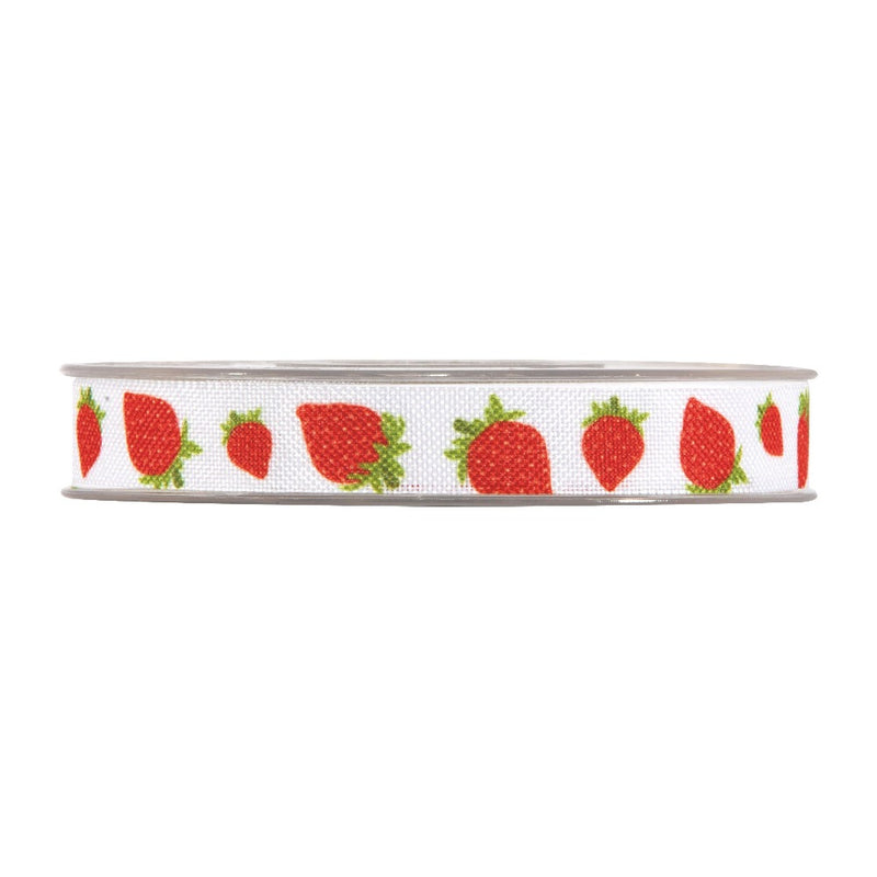 Nastro Strawberries Bianco e Rosso 15 mm x 20 mt